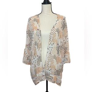 Love Tree kimono cover up sheer boho mid length ruffled sleeve large